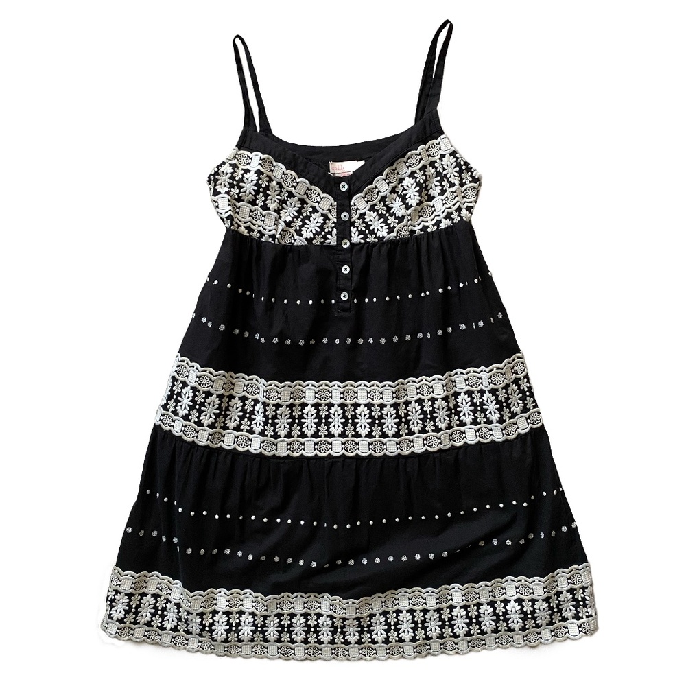 COLLETTE by Collette Dinnigan Black White Embroidered Floral Babydoll Mini Dress